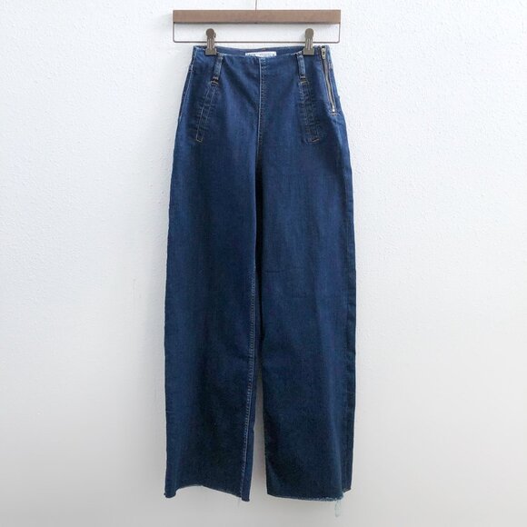 ZARA Marine High Rise Wide Leg Stretchy Jeans Size 0 - Picture 1 of 10